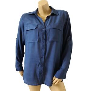 SUNBURST KISS Womens Size Medium Blue Convertible Long Sleeve Button Up Shirt